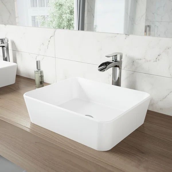 White Stone Handmade Rectangular Vessel Bathroom Sink | Wayfair North America