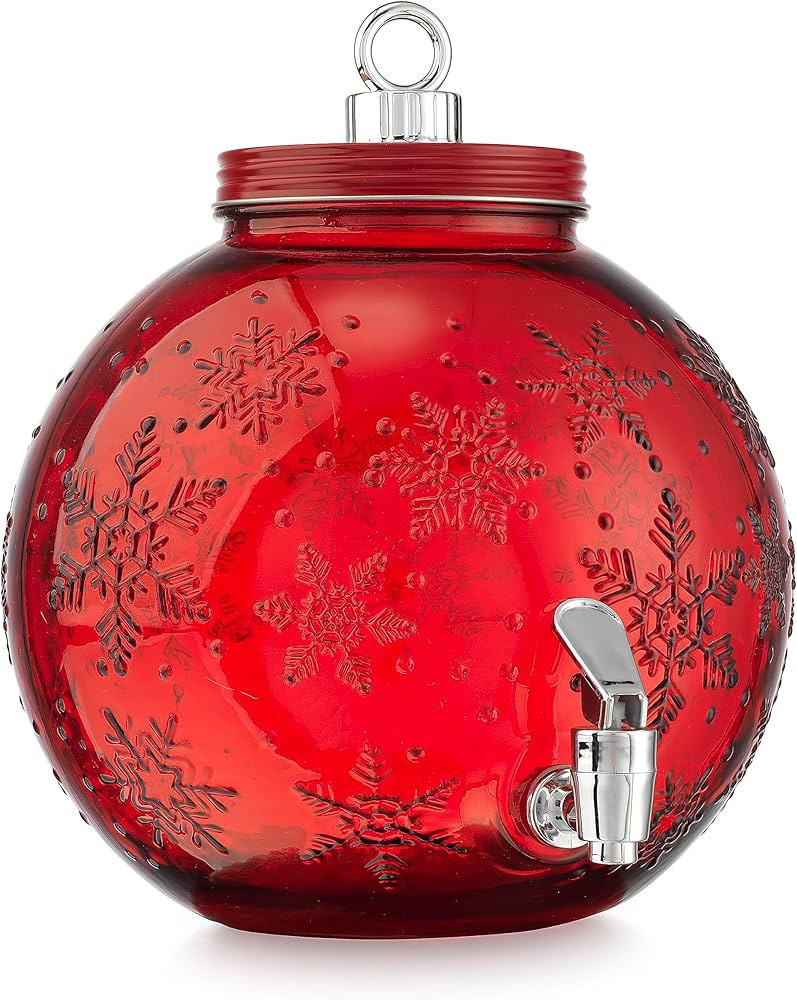 Home To Table 1.5 Gallons Ice Cold Red Glass Christmas Ornament Drink dispenser- Beautiful Snowfl... | Amazon (US)