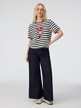 CIDER Striped Crop Tops Lobster Crew Neck Going Out Tops Short Sleeves Beach Vacation Summer Tren... | Amazon (US)