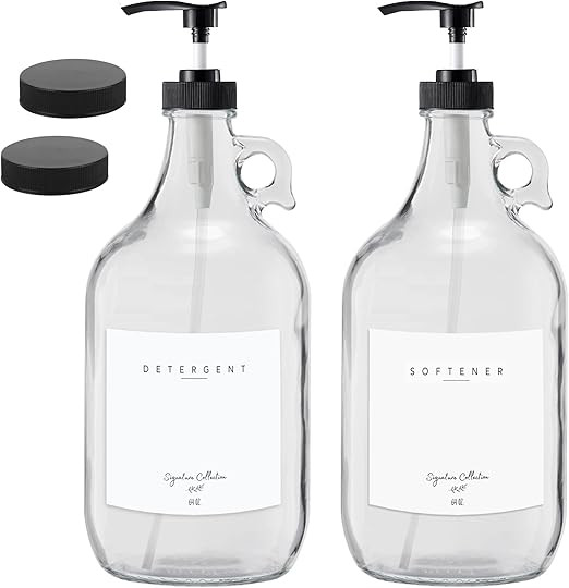 Laundry Detergent Dispenser for Laundry Room - Two Half Gallon Glass Jugs for Fabric Softener Dis... | Amazon (US)