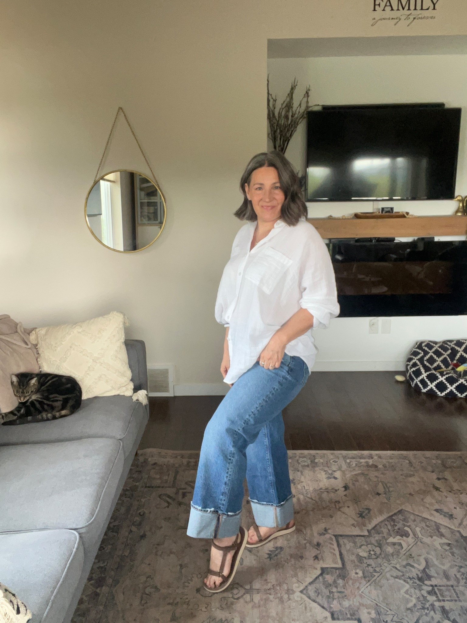 Teva slim leather sandals - size 8
American Eagle - stovepipe jeans size 10 short
American Eagle go big oversized shirt - size small 

#LTKOver40 #LTKSeasonal #LTKSummerEdit