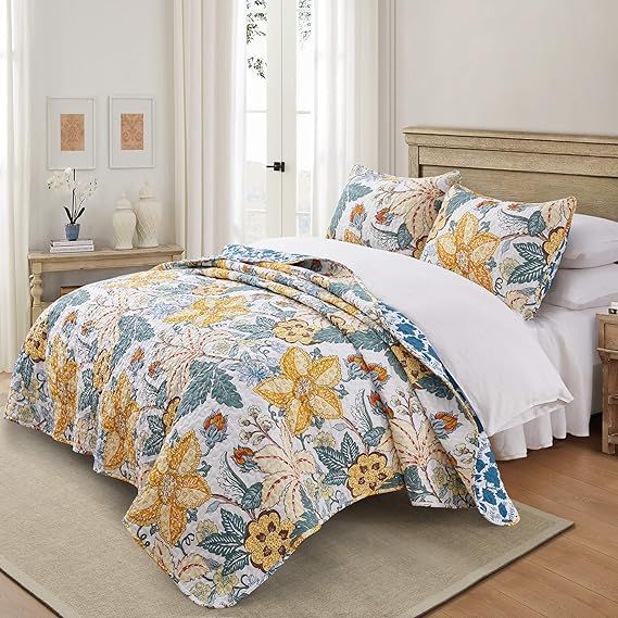 Quilt King Size Bedding Set - Floral Quilt Bedspread 3 Pieces for King Bed Tropical Rustic Beddin... | Amazon (US)