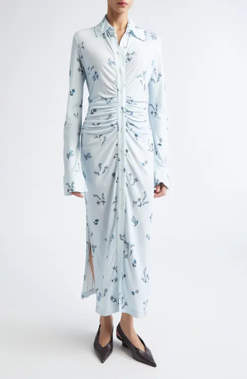 Altuzarra Claudia Floral Ruched Long Sleeve Jersey Shirtdress in Danube Shibori Flower at Nordstrom, Size 8 Us | Nordstrom