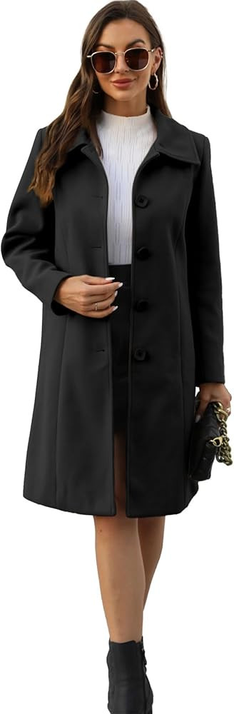 Duyang Womens Wool Blend Peacoat Turn Down Collar Single Breasted Elegant Overcoat Long Sleeve Ou... | Amazon (US)