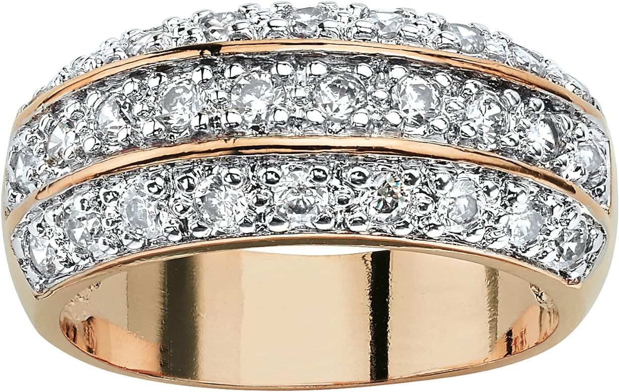 PalmBeach Yellow Gold-plated Round Cubic Zirconia Triple Row Anniversary Ring Sizes 5-10 | Amazon (US)