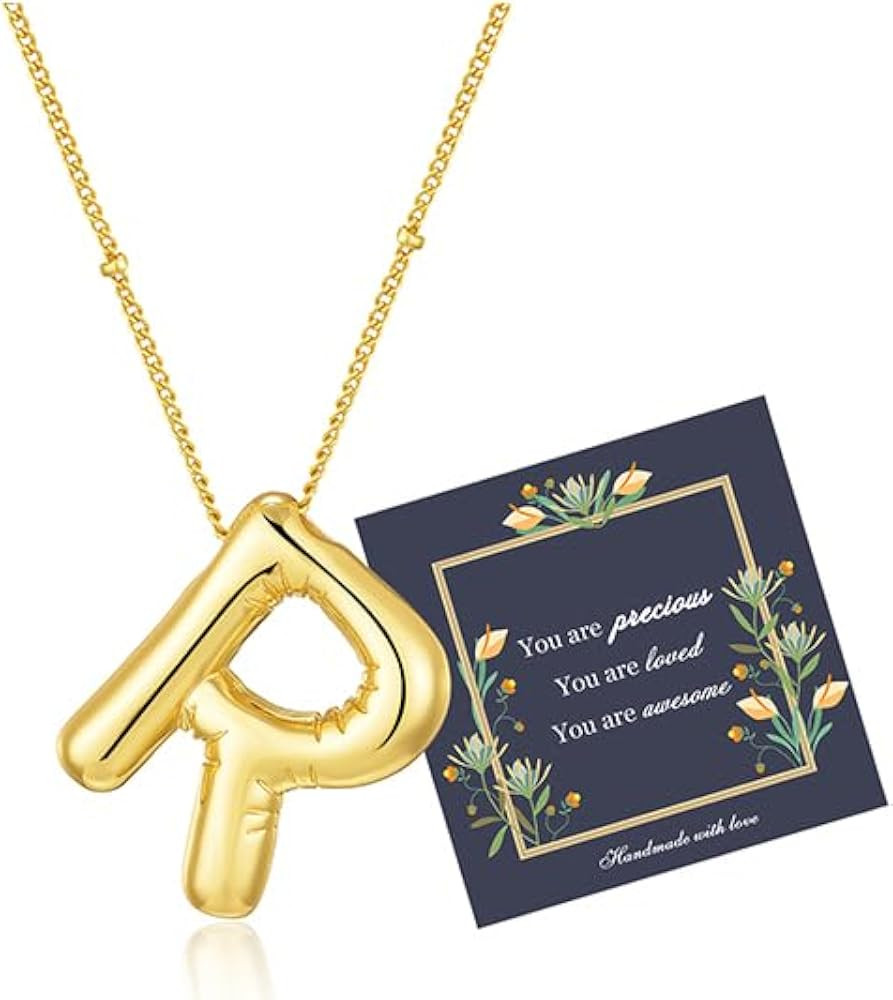 Bubble Letter Necklace Gold Balloon Initial Pendant Necklace Dainty Zirconia Alphabet Name Neckla... | Amazon (US)