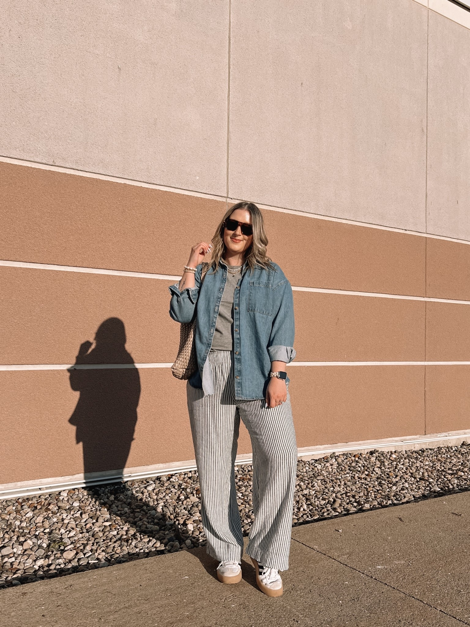 Spring outfit from last year! Wearing my usual size L in the denim shirt (one of my all time fave pieces). Linked this year’s version of my striped linen pants, wearing L. Linked similar grey tee. Adidas sambae sneakers run a little big, I’m a 9.5-10 and wear a 9. Canadian Old Navy links are under “similar products”

#LTKstyletip #LTKmidsize #LTKsale