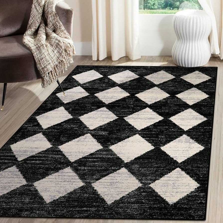 Lahome Moroccan Trellis Area Rug - 3x5 Washable Black Entry Rug Non Slip Living Room Mat, Distres... | Amazon (US)