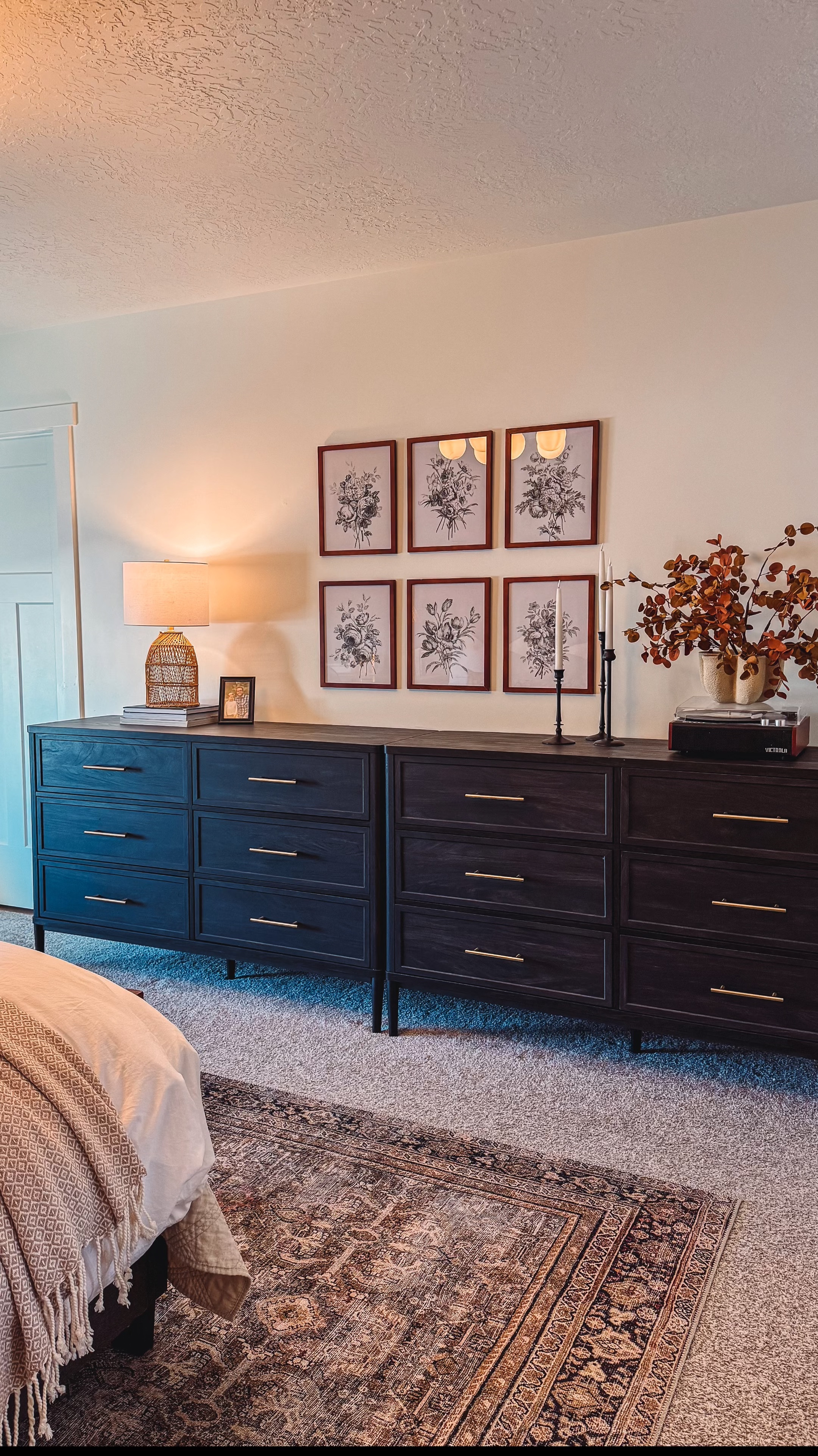 Put 2 dressers together for an elevated look-esp on a long bedroom wall. 
Botanical gallery 
Woven lamp
Faux branches
Rug 

#LTKSaleAlert #LTKHome