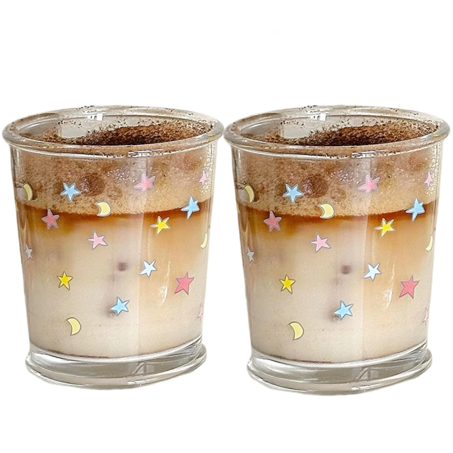 Amazon.com | yaocoral Set of 2 12 OZ Cute Drinking Glasses Star Moon Glass Coffee Cup Colorful Gl... | Amazon (US)