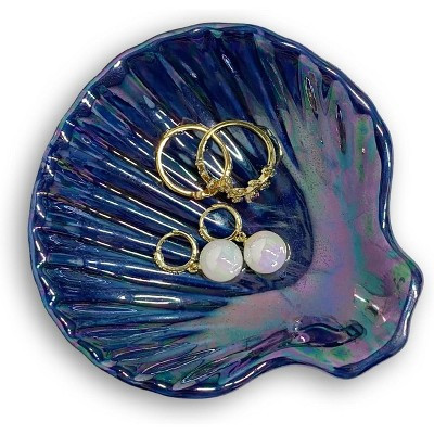 Ring Dish Shell Shape Ceramic Jewelry Dish Tray, Organizing Rings Earrings Necklaces Keys Indigo 3.9*3.9*0.98 | Target
