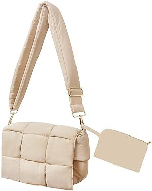 NAARIIAN Puffer woven shoulder bag padded cassette handbag with coins organizer nylon light weigh... | Amazon (US)