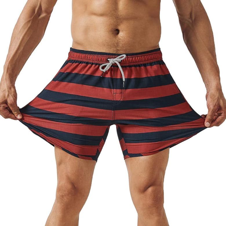 Mens Quick Dry Solid 4 Way Stretch Swim Trunks Mesh Lining Swimwear Bathing Suits | Amazon (US)