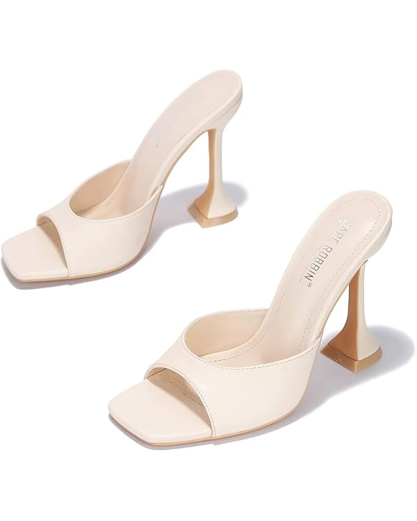Cape Robbin Lithe Nude Sexy High Spool Heel Open Squared Toe Slip On Pumps | Amazon (US)
