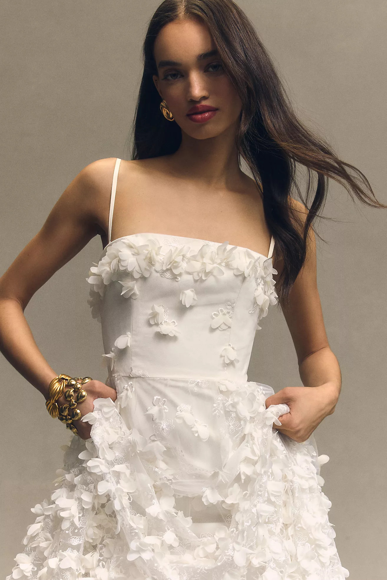 Helsi Audrey Square-Neck Floral Applique Sheer Midi Dress | Anthropologie (US)