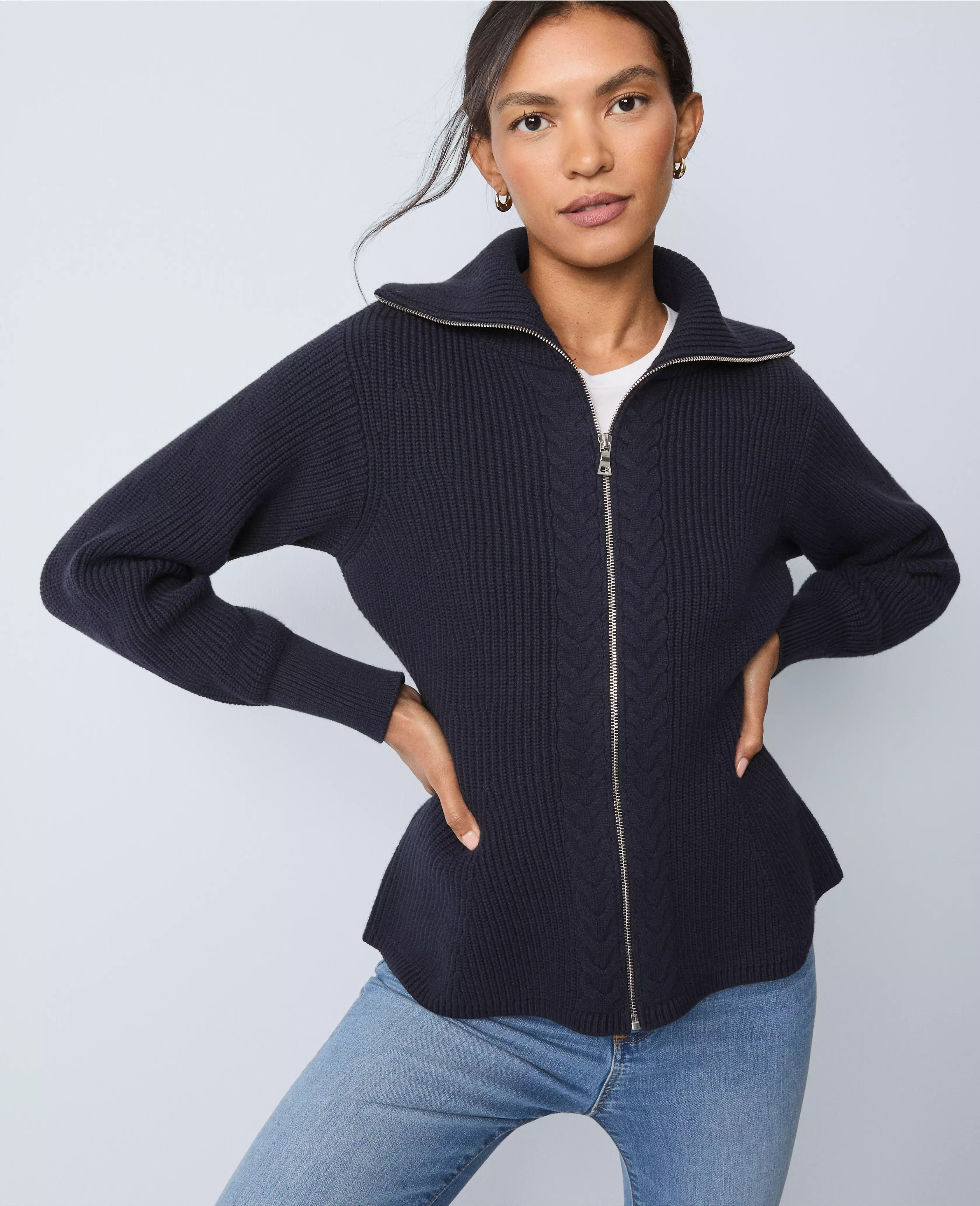 Weekend Cable Sweater Jacket | Ann Taylor