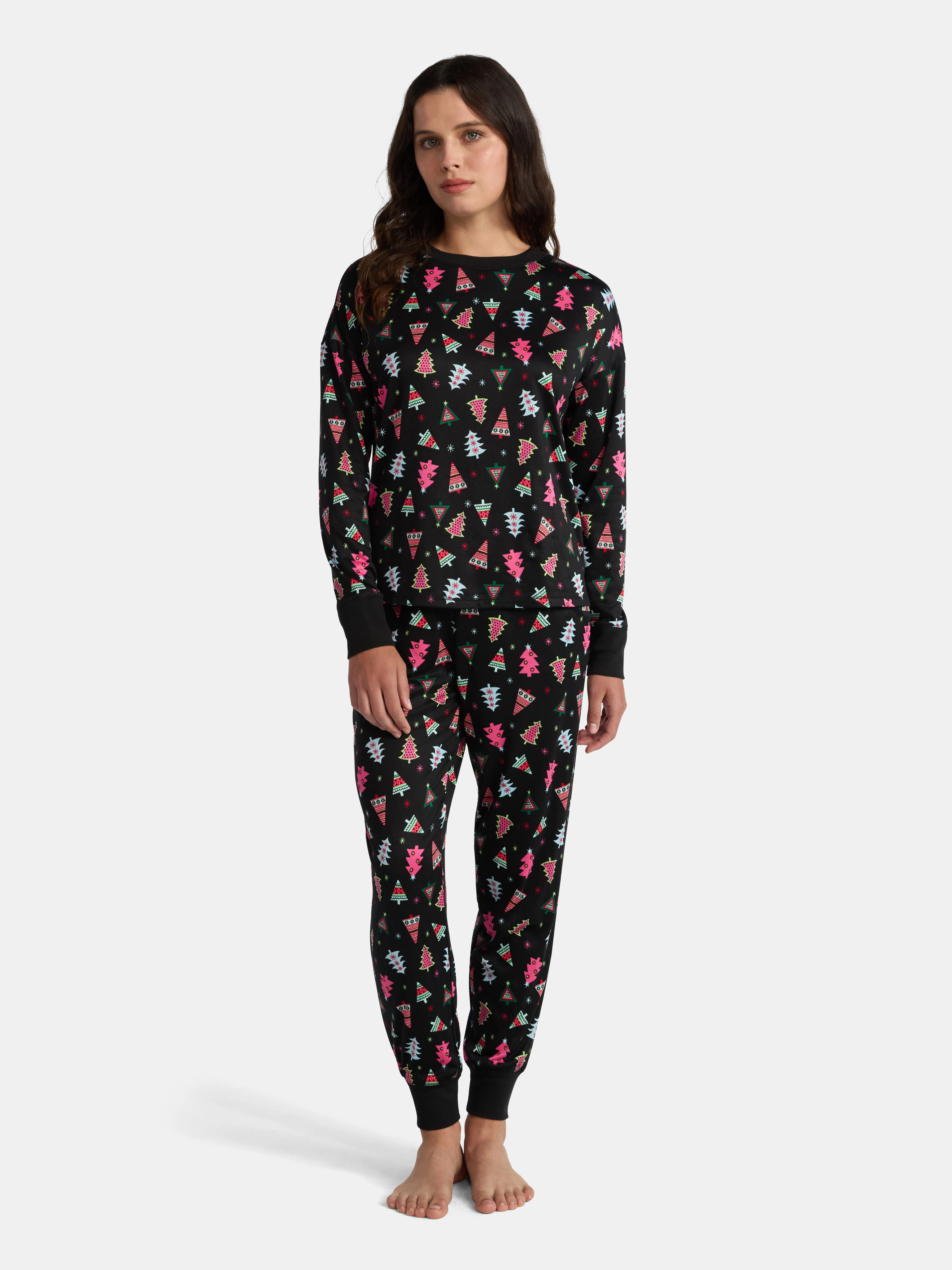 Holiday Time Women's Long Sleeve Crew Neck Sleep Top and Jogger Pants Pajama Set, 2-Piece, Sizes ... | Walmart (US)