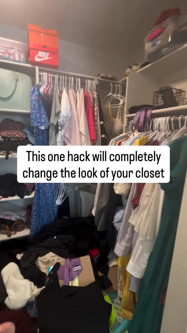 Of course, decluttering your clothes will make an even bigger difference… but even just switching your hangers can totally transform your space.

Using the same color and style instantly makes your closet look cleaner, calmer, and more put together.

I personally love black velvet hangers because they’re slim, save space, and help you fit so much more in your closet!

It’s such a simple swap, but it makes a huge difference.

If you’re feeling overwhelmed with your closet, start here 🤍

Comment LINK for the link to my favorite hangers! 

#professionalorganizer #homeorganization #closetorganization #masterbedroomcloset #closet
