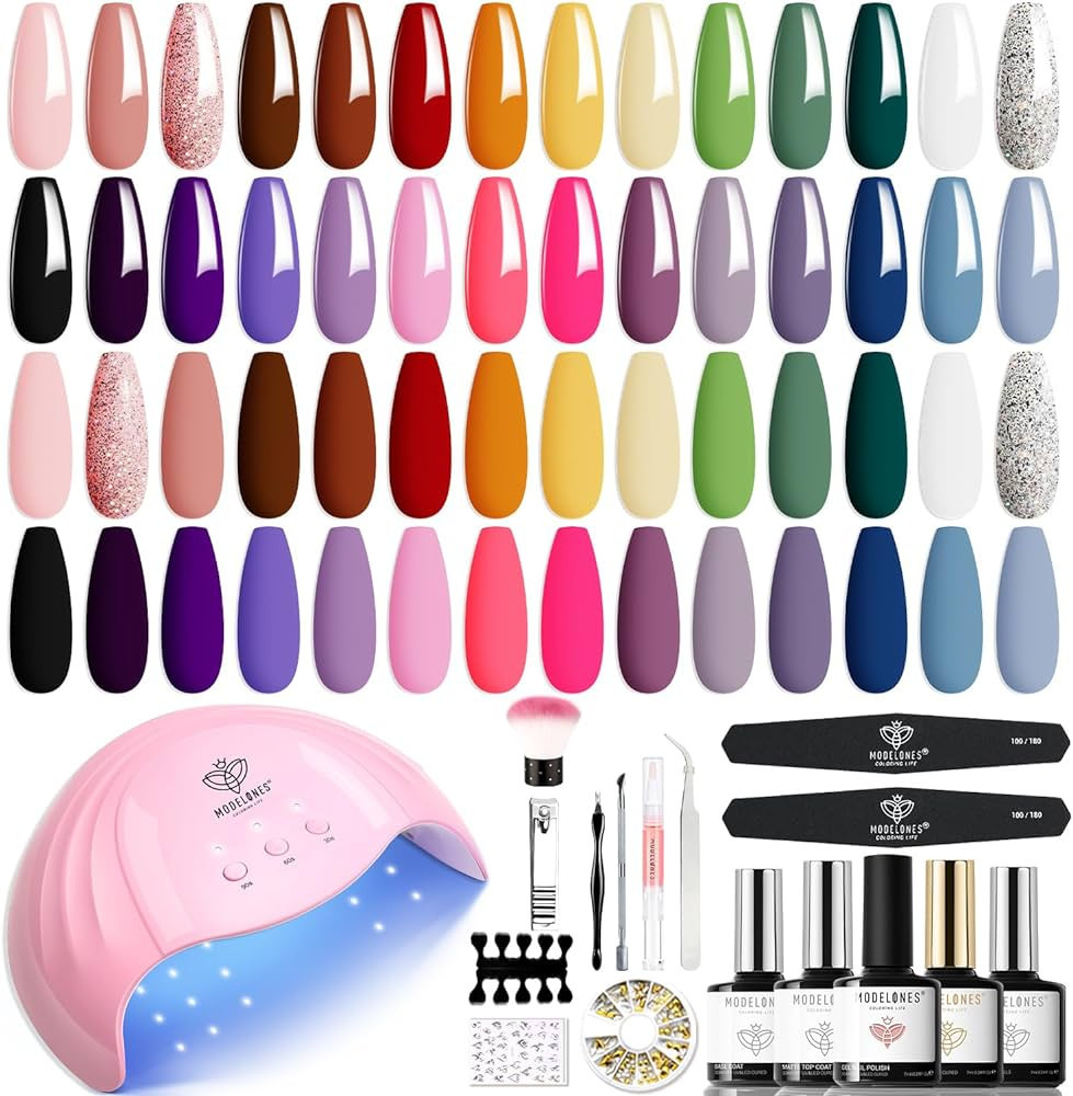 Modelones 28 Colors Gel Nail Polish Kit With U V Light Nail Dryer Lamp, 45pcs Soak Off Nail Gel M... | Amazon (US)