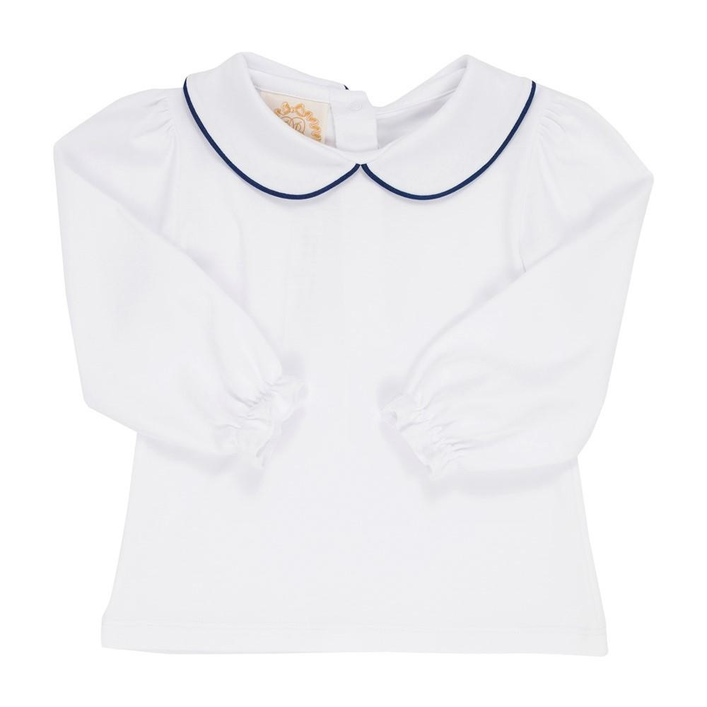 Maude's Peter Pan Collar Shirt & Onesie (Long Sleeve Pima) - Worth Avenue White with Nantucket Na... | The Beaufort Bonnet Company