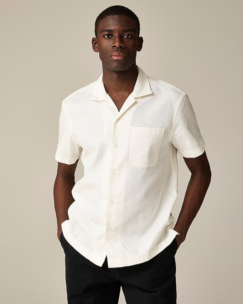Relaxed short-sleeve textured cotton camp-collar shirt | J. Crew US
