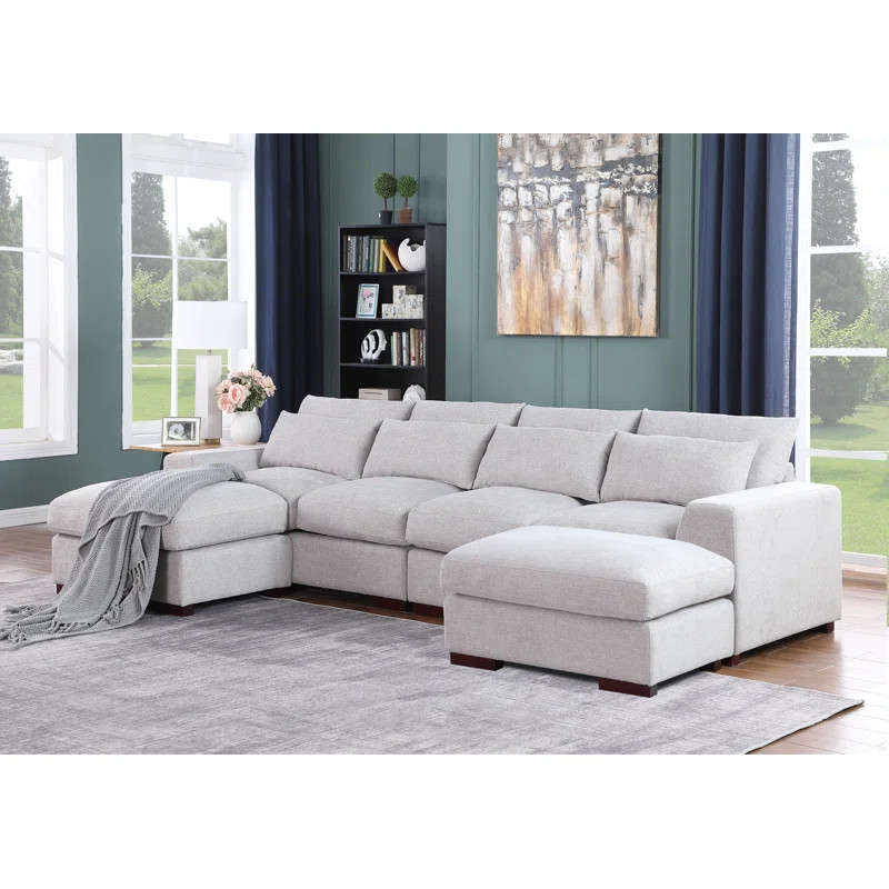 Tatman Linen Blend Sectional with 2 Ottomans | Wayfair North America