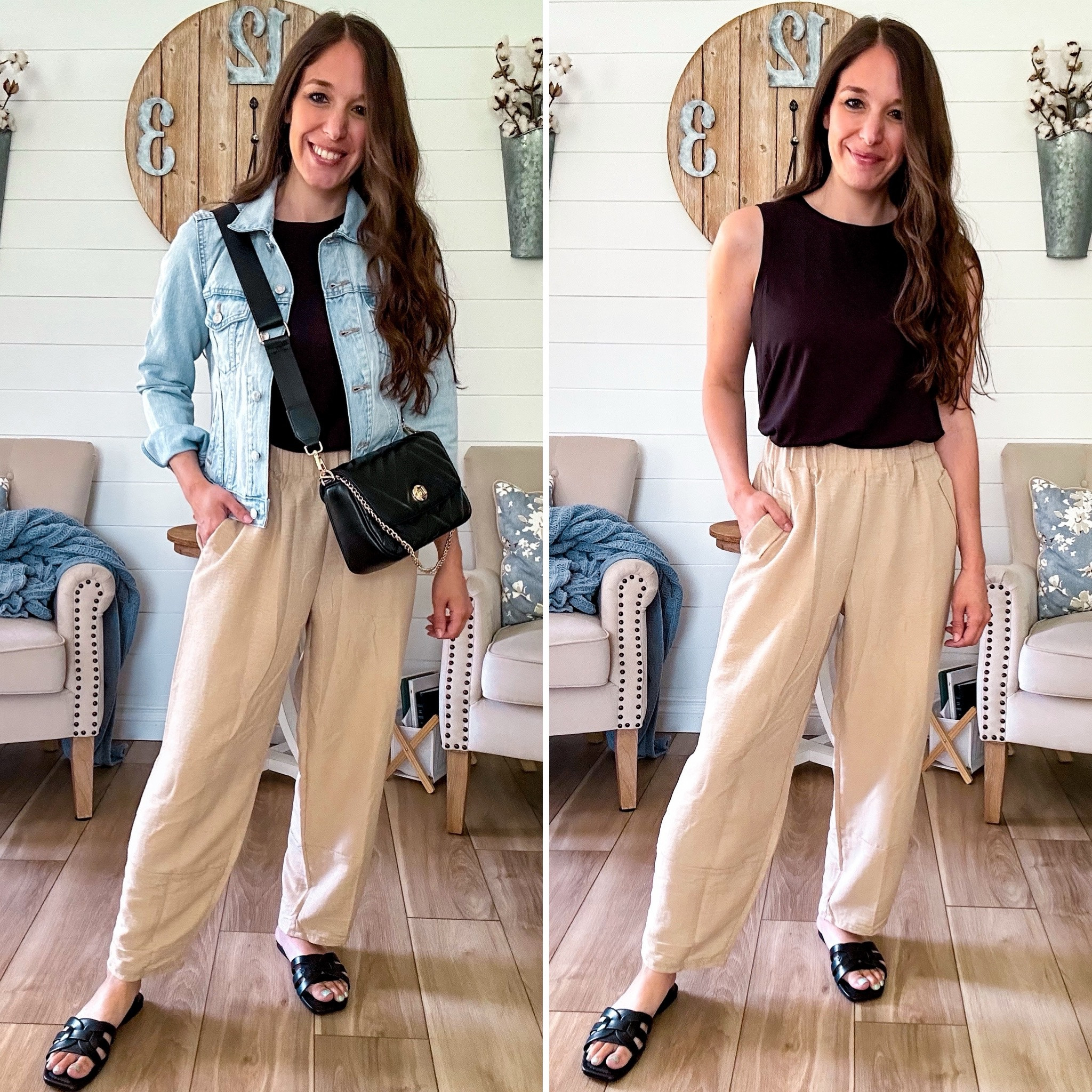 The cutest pants from Amazon. Petite friendly! 10% off coupon. Many colors! Wearing size small 
Jacket 60% off wearing XS 
Shoes target tts 
Bag amazing 
Tank size small 

#LTKStyleTip #LTKFindsUnder50 #LTKFindsUnder100