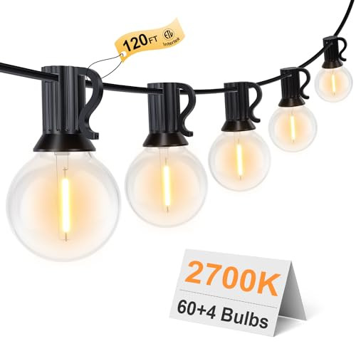 GPATIO 120FT Outdoor String Lights, Waterproof Patio Lights with 64 Hanging Lights Globe G40 Bulb... | Amazon (US)