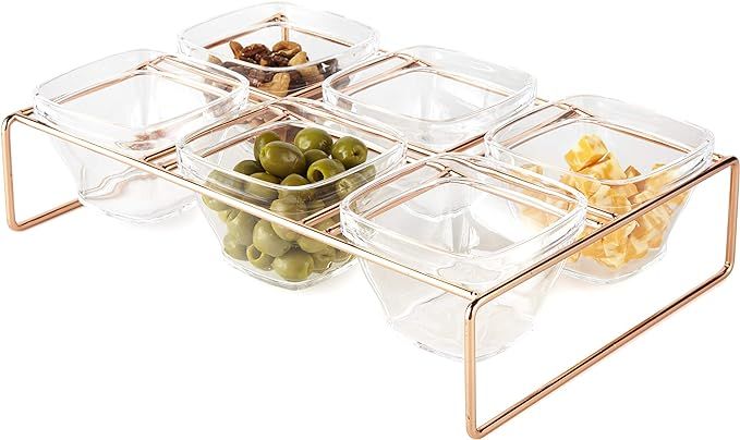 Huang Acrylic 6 Compartment Serving Bowl Tray with Metal Stand | Great for Hosting Appetizers for... | Amazon (US)