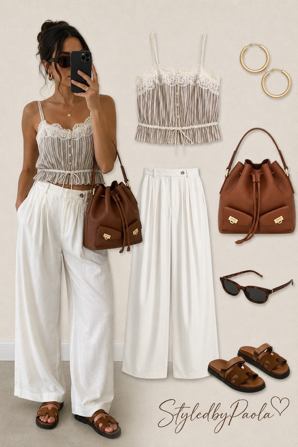 This neutral summer look is giving effortless European chic 🤍 Flowy trousers, a romantic lace cami, and rich cognac accessories create the perfect vacation-ready outfit. Follow @styledbypaola for more elevated outfit inspiration 

@abercrombie @Steve Madden US

#LTKxAbercrombie #LTKSeasonal #LTKU