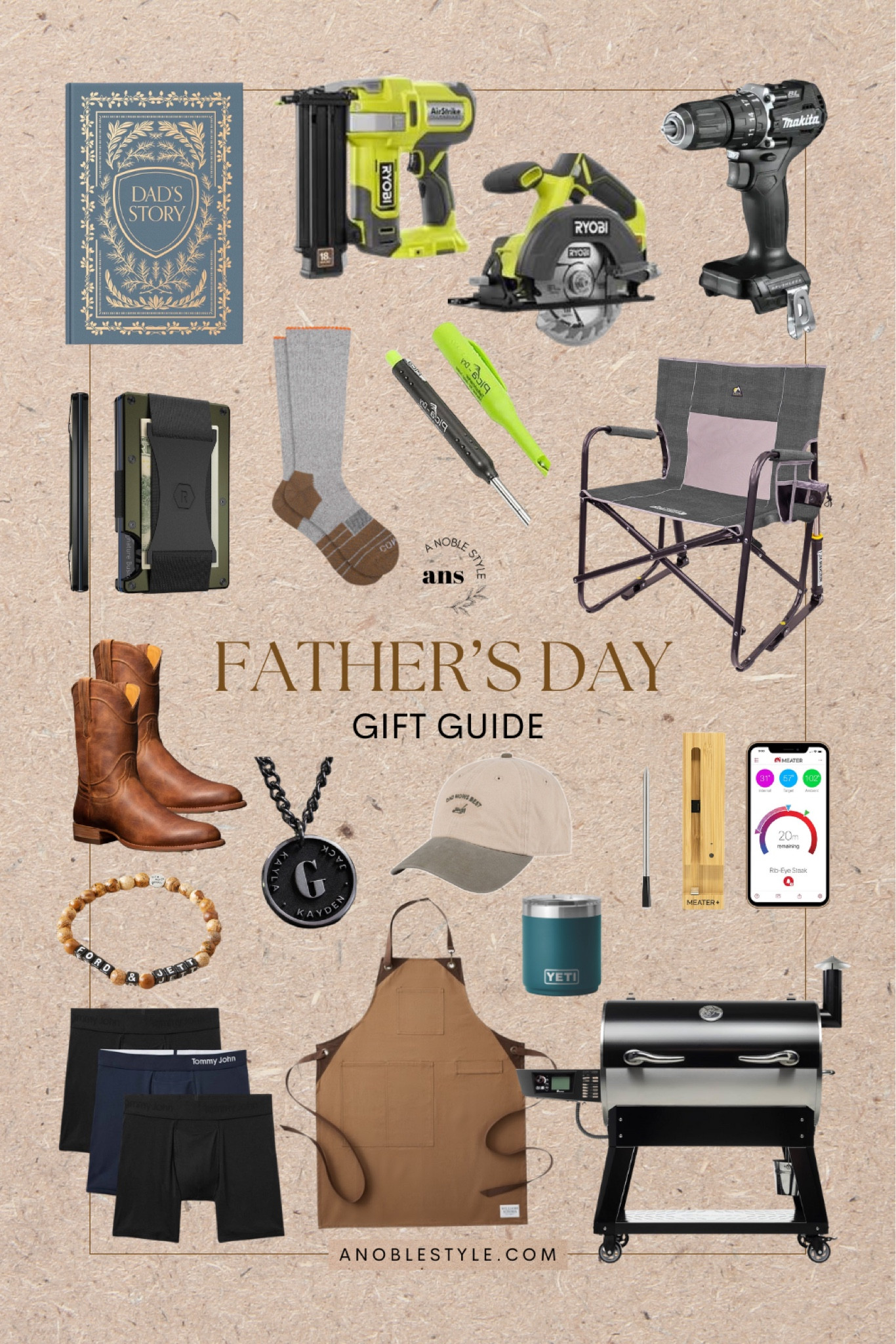 Father’s Day Gift Guide for all of the dads in your life.

Dads Story Book, Ryobi Brad Nailer, Ryobi Miter Saw, Makita Sub Compact Impact Drill, Ridge Wallet, RFID wallet, Comrad Work Boot Socks, Contractor Pencil, Outdoor Chair, Tecovas Cowboy Boots, Personalize Necklace, Customized Bracelet, Dad Hat, Meater Thermometer, Tommy John’s Underwear, Grilling Apron, Recteq Pellet Grill Smoker, Yeti, DIY Dad, Grilling, Pitmaster 

#LTKGiftGuide #LTKSaleAlert #LTKMens
