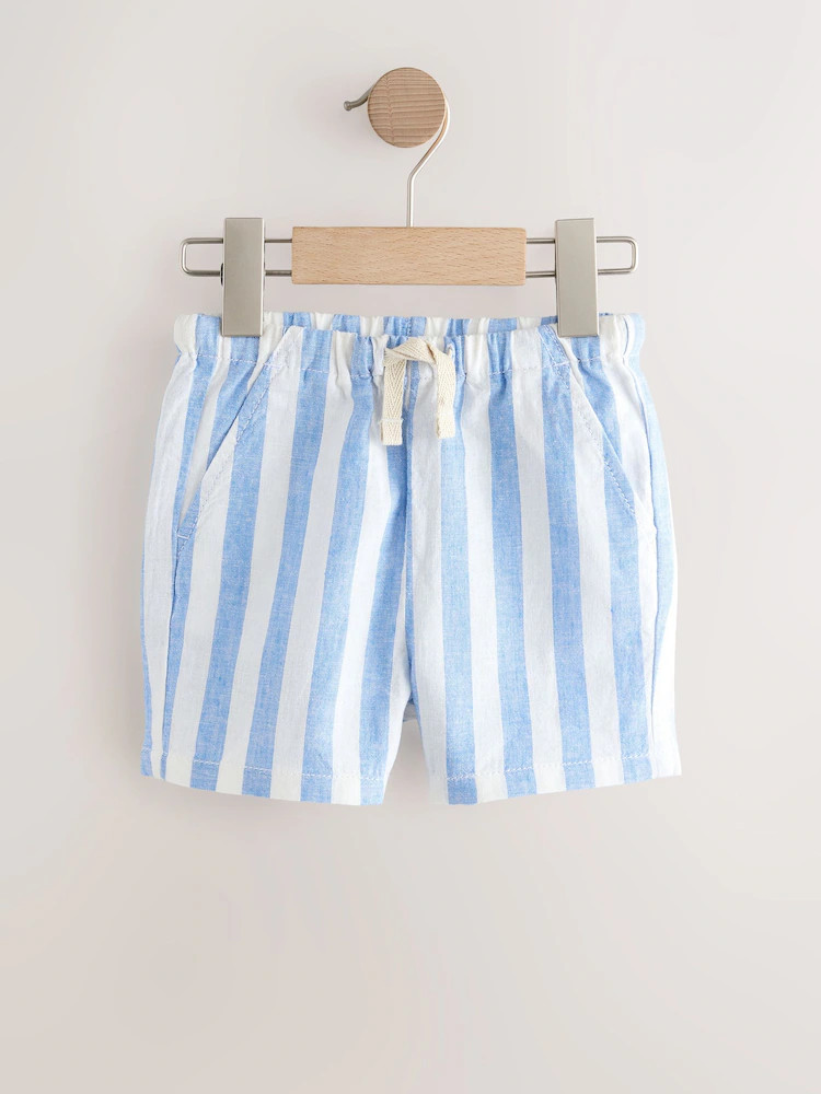 Blue Stripe Linen Blend Pull On Shorts (3mths-7yrs) | Next US
