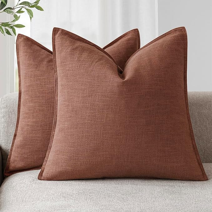 Foindtower Pack of 2, Decorative Linen Soild Throw Pillow Covers Soft Accent Euro Cushion Case Bo... | Amazon (US)