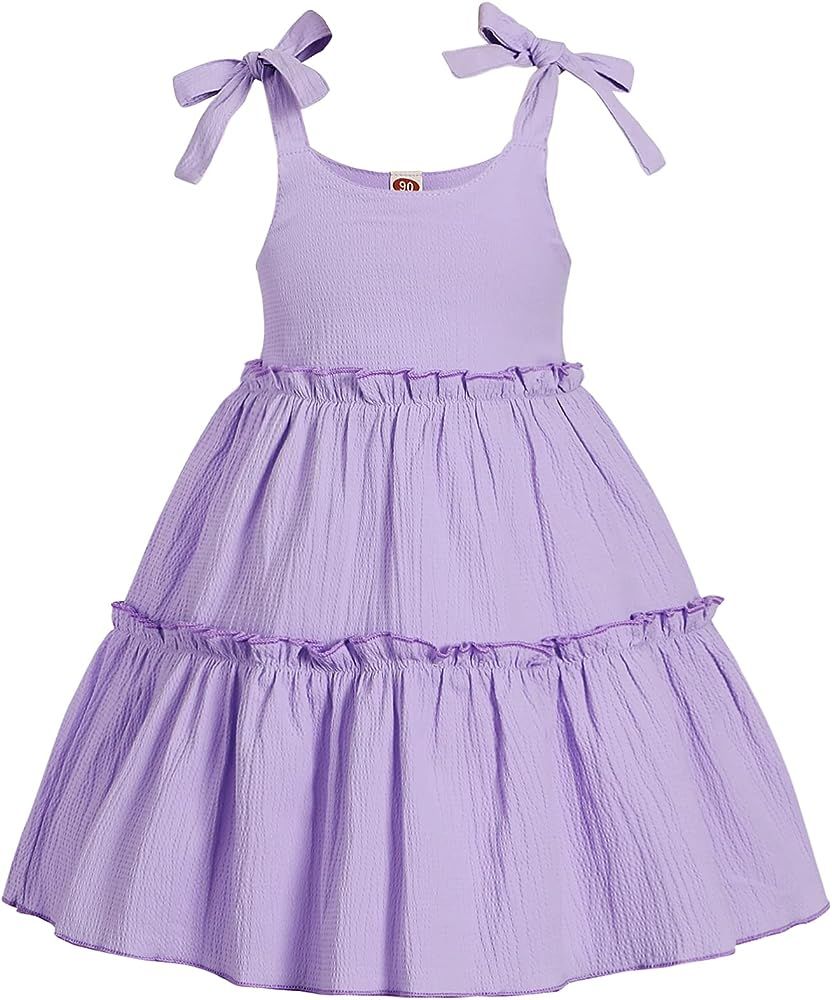Toddler Baby Girl Dress Summer Casual Solid Color Ruffle Halter Sleeveless Kids Beach Dresses 12M-4T | Amazon (US)