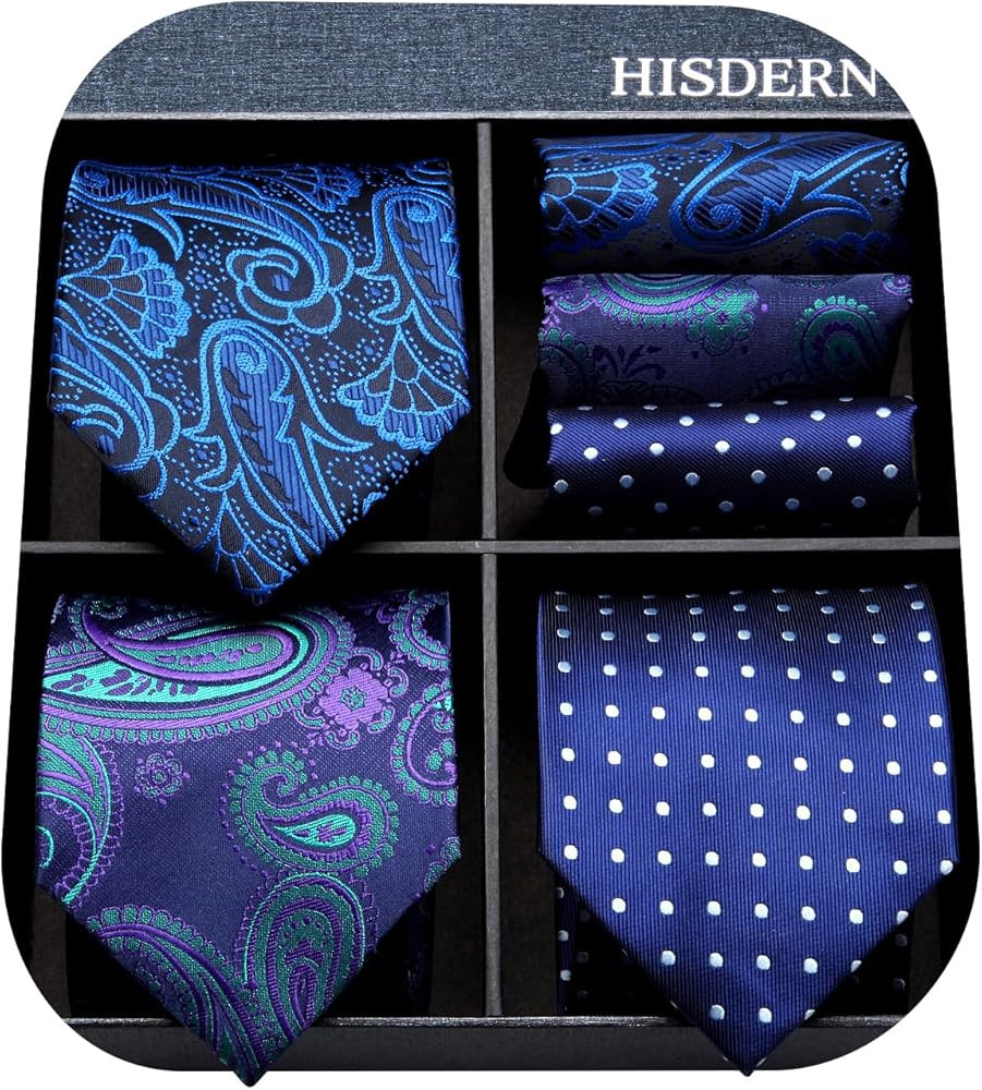 HISDERN Mens Ties Extra Long Tie and Pocket Square Set 63 Inch XL Tie Pack Collection Gift Box Ne... | Amazon (US)