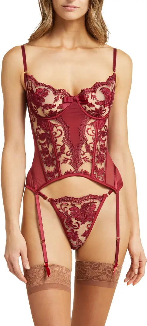 KILO BRAVA Merrywidow Underwire Embroidered Mesh Bustier with Garter Straps | Nordstrom | Nordstrom