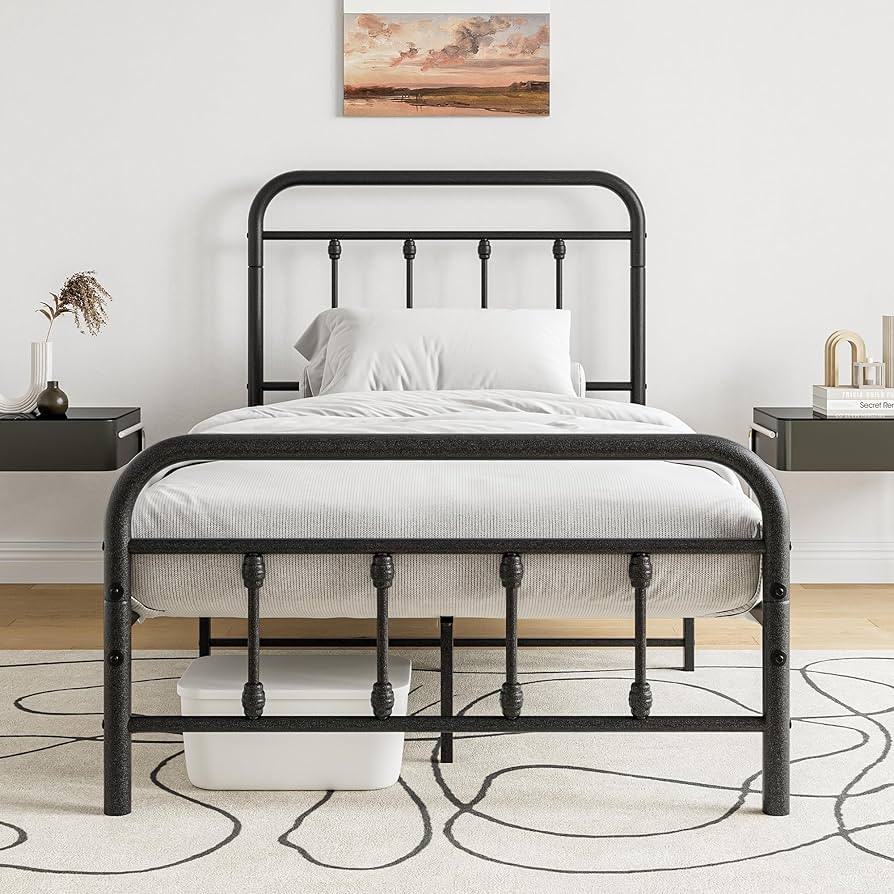 Amazon.com: Elegant Home Products Vintage Twin Size Bed Frame with Headboard and Footboard Mattre... | Amazon (US)