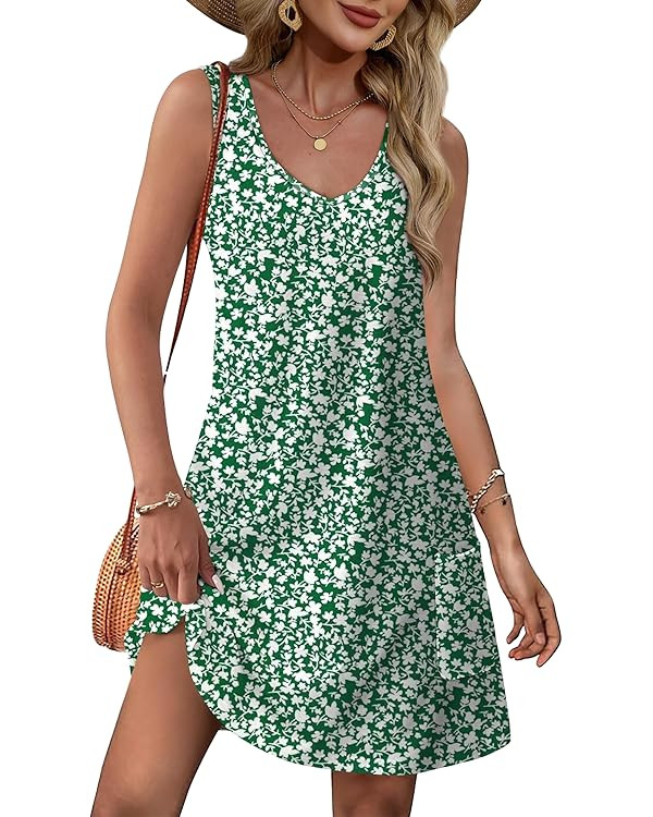 OFEEFAN Womens Summer Dresses 2025 Loose V Neck Sleeveless Sundresses Swimsuit Coverup with Pocke... | Amazon (US)
