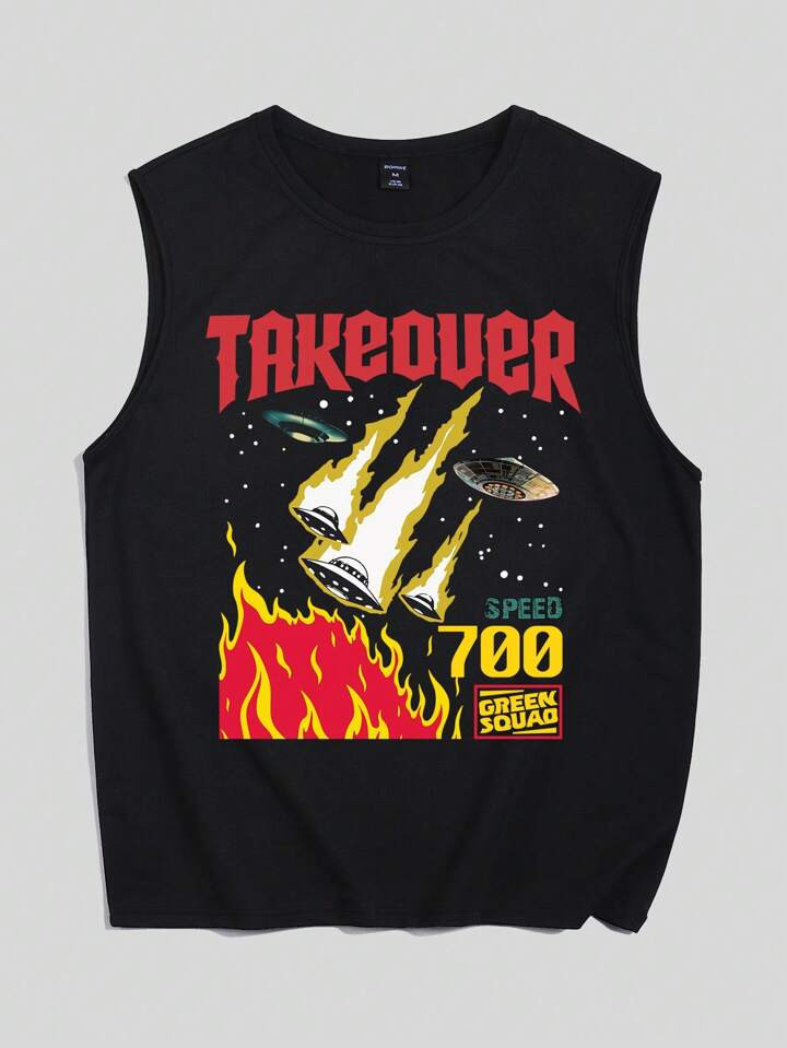 ROMWE Street Life Men Letter & Fire Print Tank Top | SHEIN