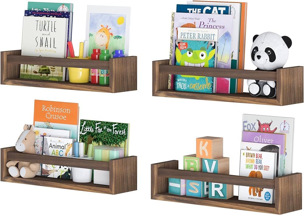 Wallniture Utah Nursery Bookshelf Set of 4, Floating Shelves for Kids Room Decor, Wood Wall Shelv... | Amazon (US)