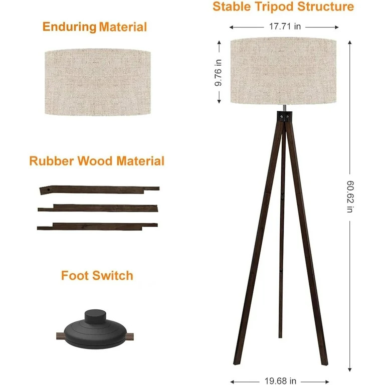 LEPOWER Wood Tripod Floor Lamp, Mid Century Standing Lamp, Modern Design Floor Light for Living R... | Walmart (US)