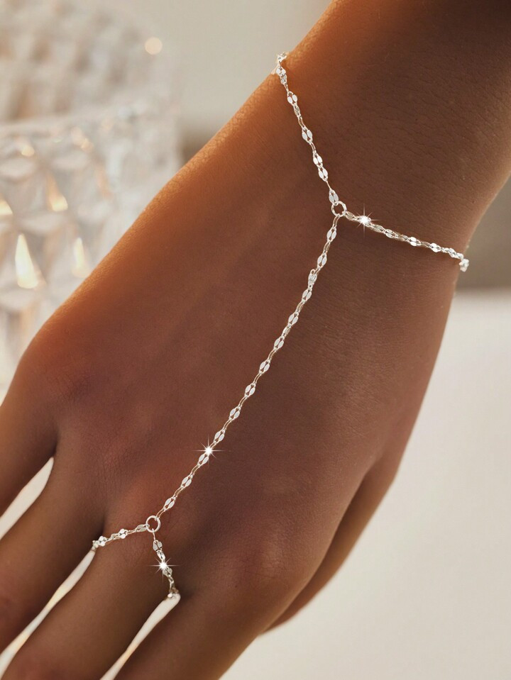 SYMFNY 1pc 925 Silver Minimalist Personalized Bling Bling Lips Chain Ring Bracelet | SHEIN