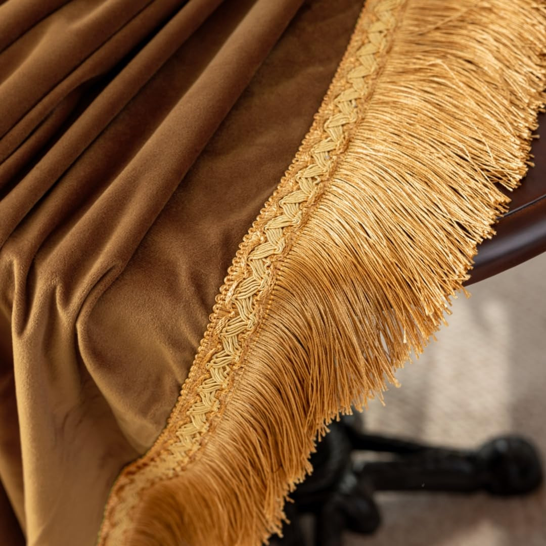 F-CHU Luxury Camel Tablecloth Thickset Velvet Tablecloth with Beautiful Gold Tassels Vintage Tabl... | Amazon (US)