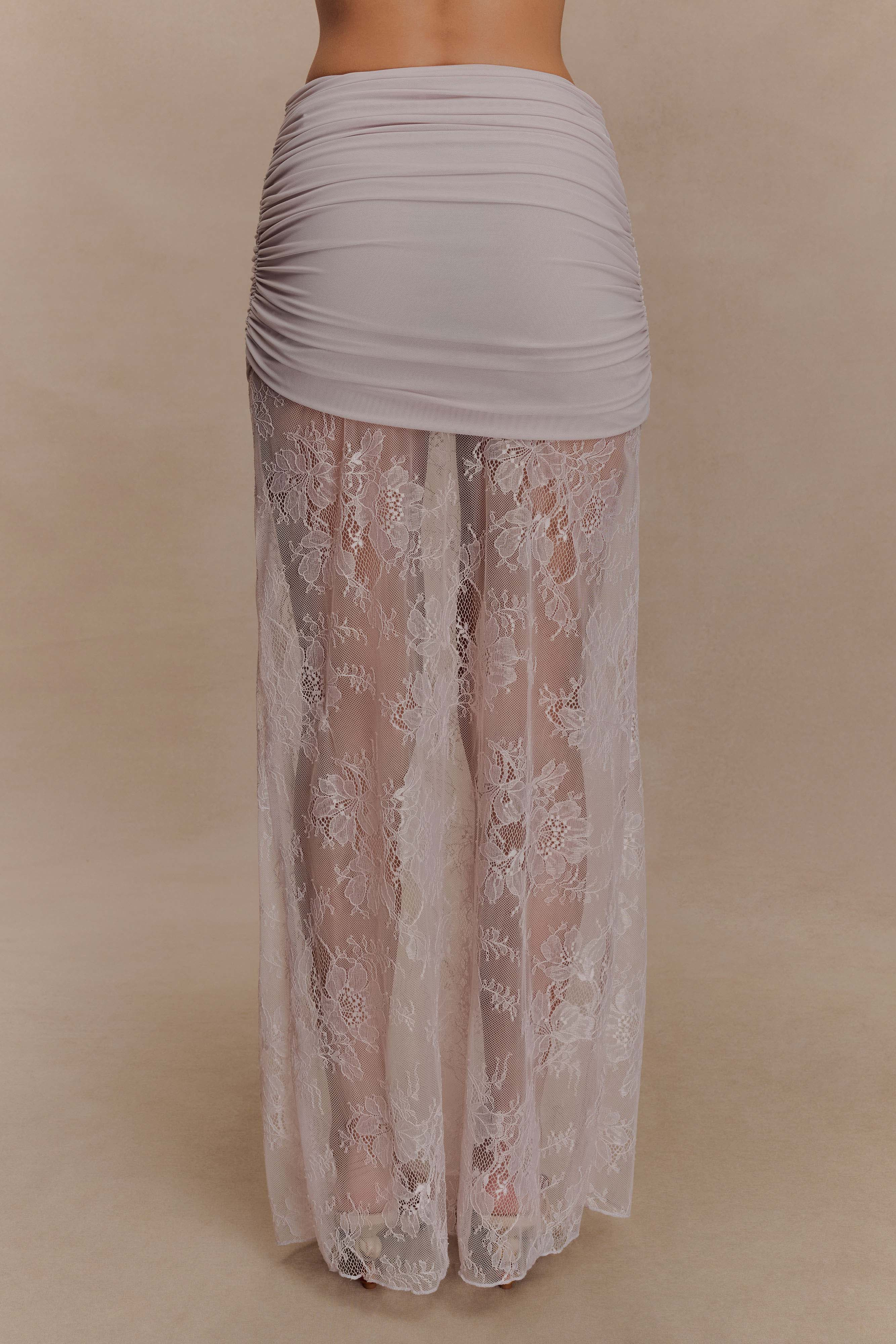 Lace And Mesh Maxi Skirt - Lilac | MESHKI US