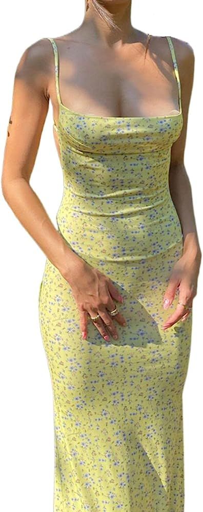 Faretumiya Women Strappy Cut Out Maxi Dress Spaghetti Strap Backless Bodycon Long Dress Tight Tub... | Amazon (US)