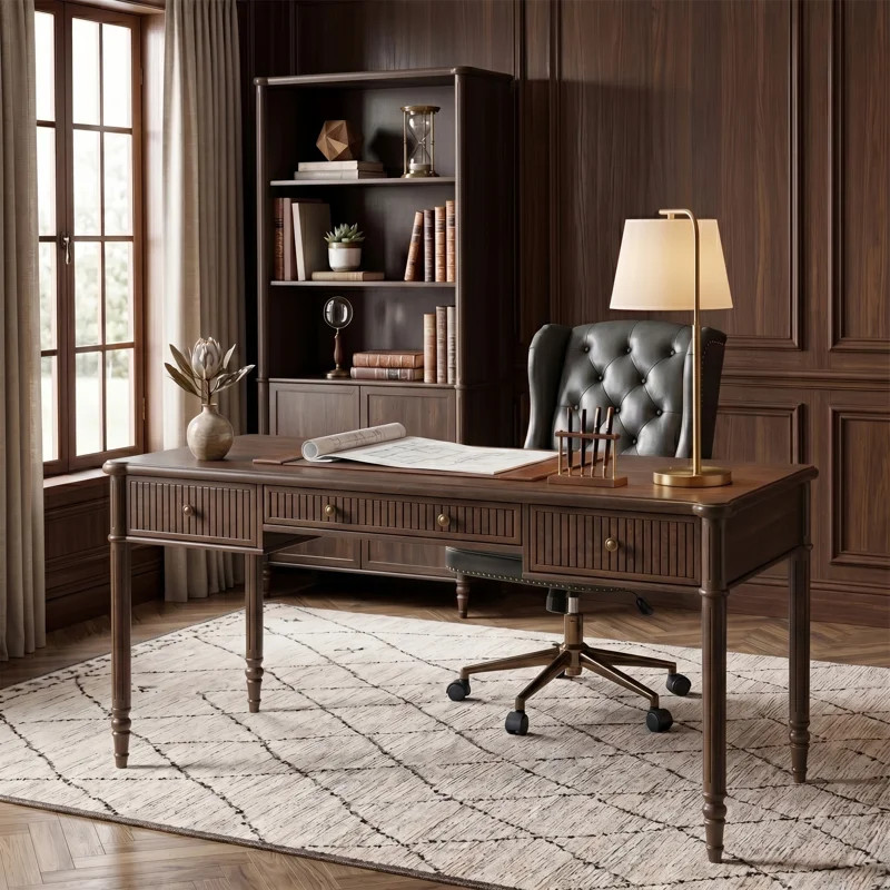 Hoai 60''W Transitional Fluted Simple Assembly Desk with Charging Station and Cable Management | Wayfair North America
