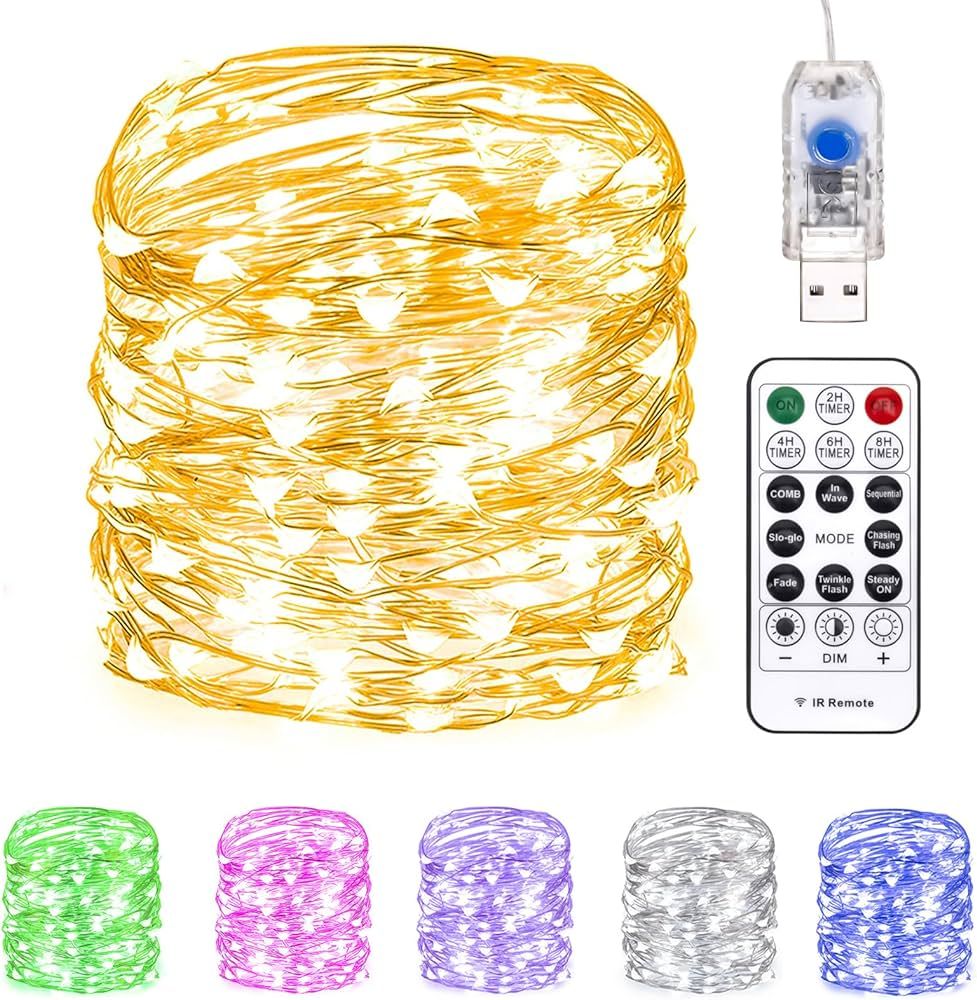 Amazon.com: Fairy Lights 66 ft 200 LED USB Twinkle String Lights Plug in Silver Wire Lights with ... | Amazon (US)