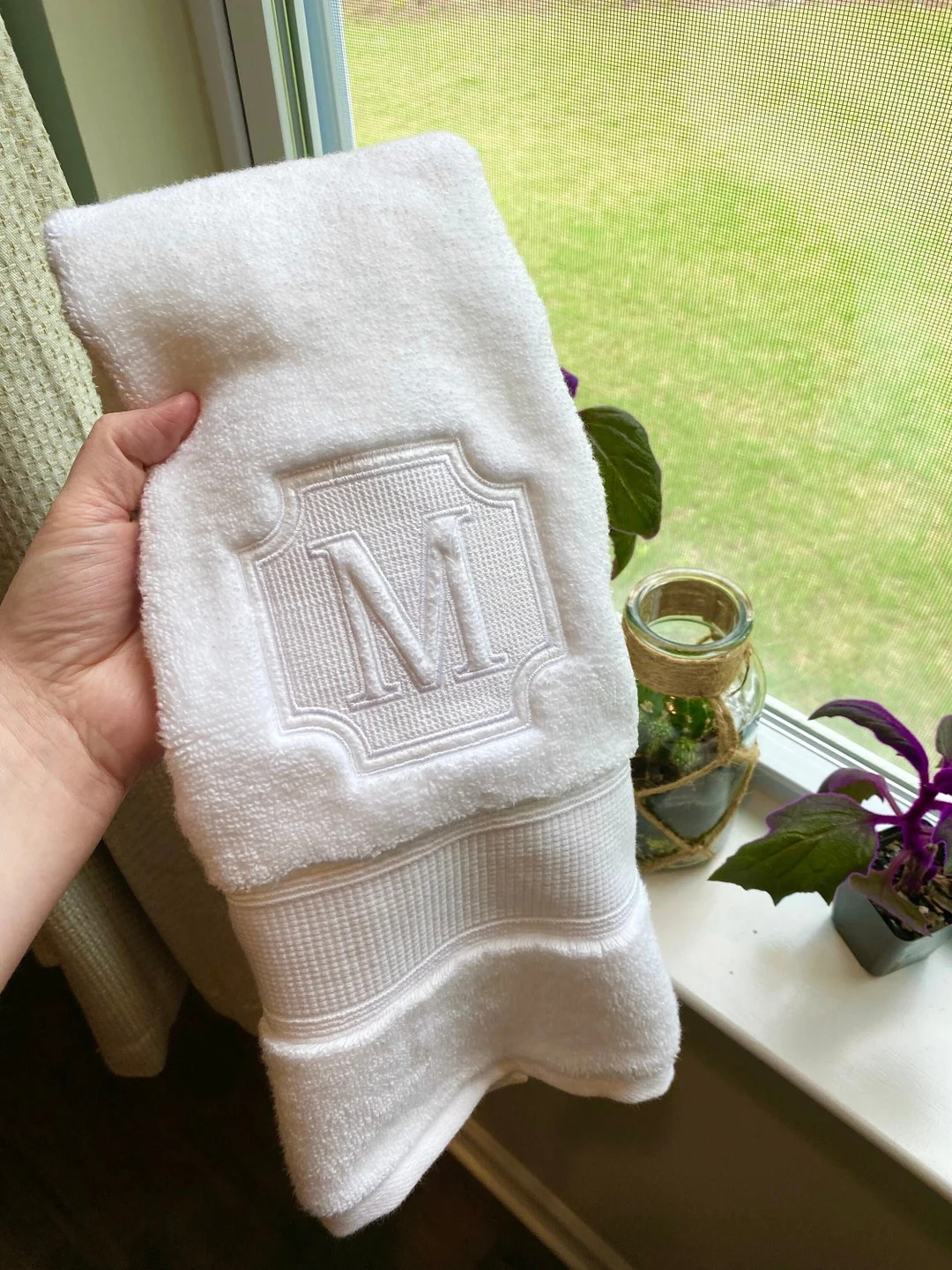 Monogram Embroidered Hand Towel Egyptian Cotton Embroidered Towel Embroidered Wash Towel Set - Et... | Etsy (US)