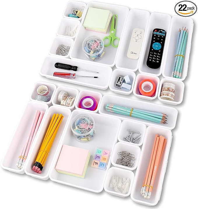 KeFanta 22 Pack Desk Drawer Organizers,Interlocking Junk Drawer Organizers and Storage with 3 Siz... | Amazon (US)