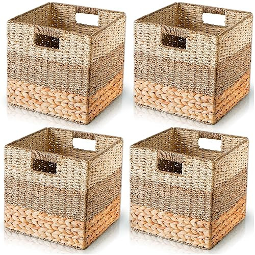 CHI AN HOME Wicker Storage Basket, Natural Wicker Cube Storage Bin, Hyacinth Cube Storage Baskets, Wicker Baskets, Rattan Woven Baskets, Cube Storage Baskets 11 x 11, Wicker Baskets for Organizing | Amazon (US)